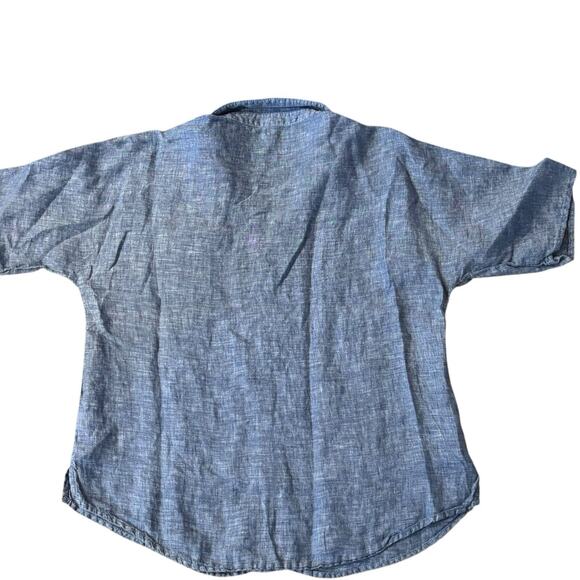 Garnet Hill Linen Short Sleeve Collared Scoop Hem Button Down Blue Womens Size 8 - Picture 2 of 6